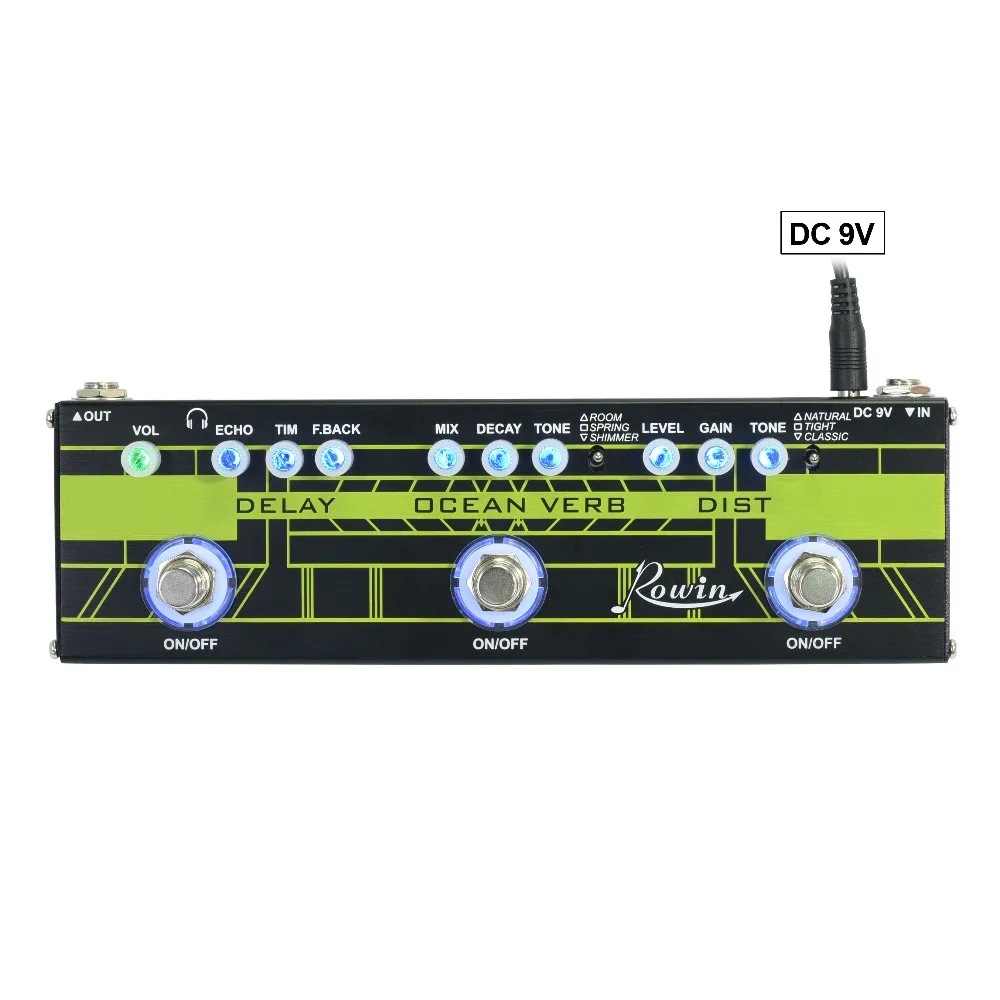 Rowin мульти эффект 3 в 1 гитарная педаль задержка реверберации ротатор Эффект Эхо