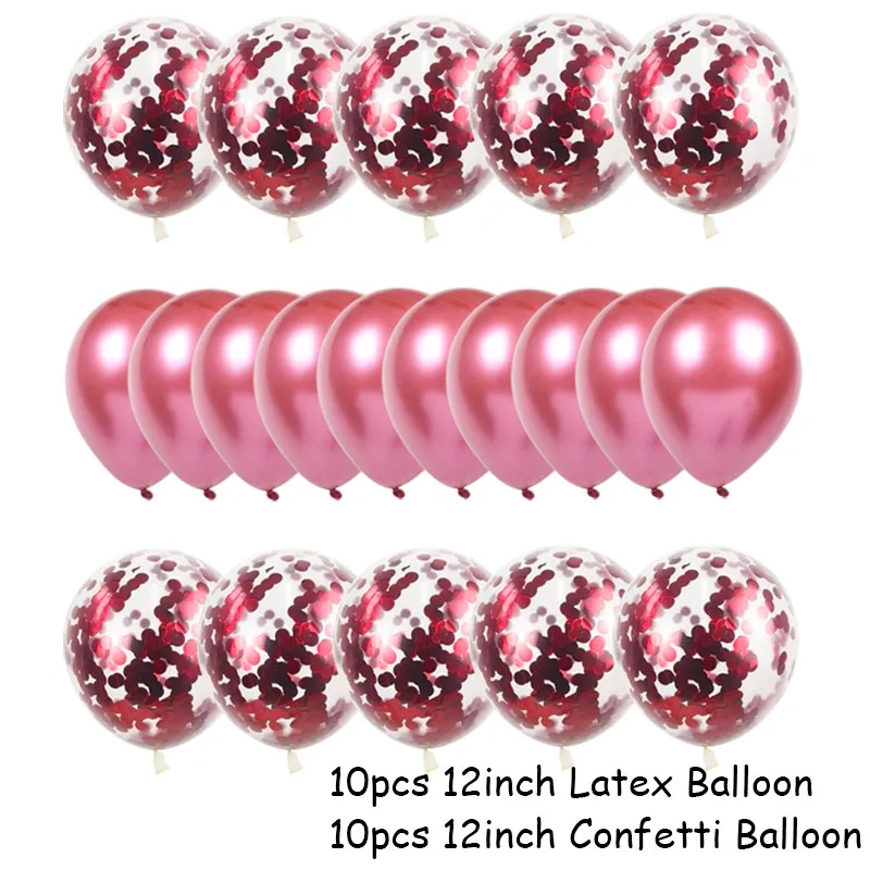20pcs red set 20 шт розовые и золотые воздушные шары набор конфетти хромированный шар для украшения дня рождения вечерние Свадебные украшения Свадебные юбилейные глобалы металлик - Цвет: 20pcs red set
