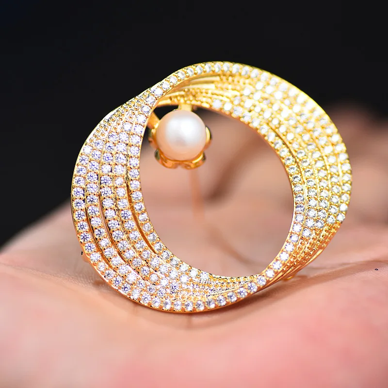 Christmas Brooch Natural Fresh Water Pearl Inlaid Zircon Luxury Brooches For women Party High Quality Jewelry | Украшения и