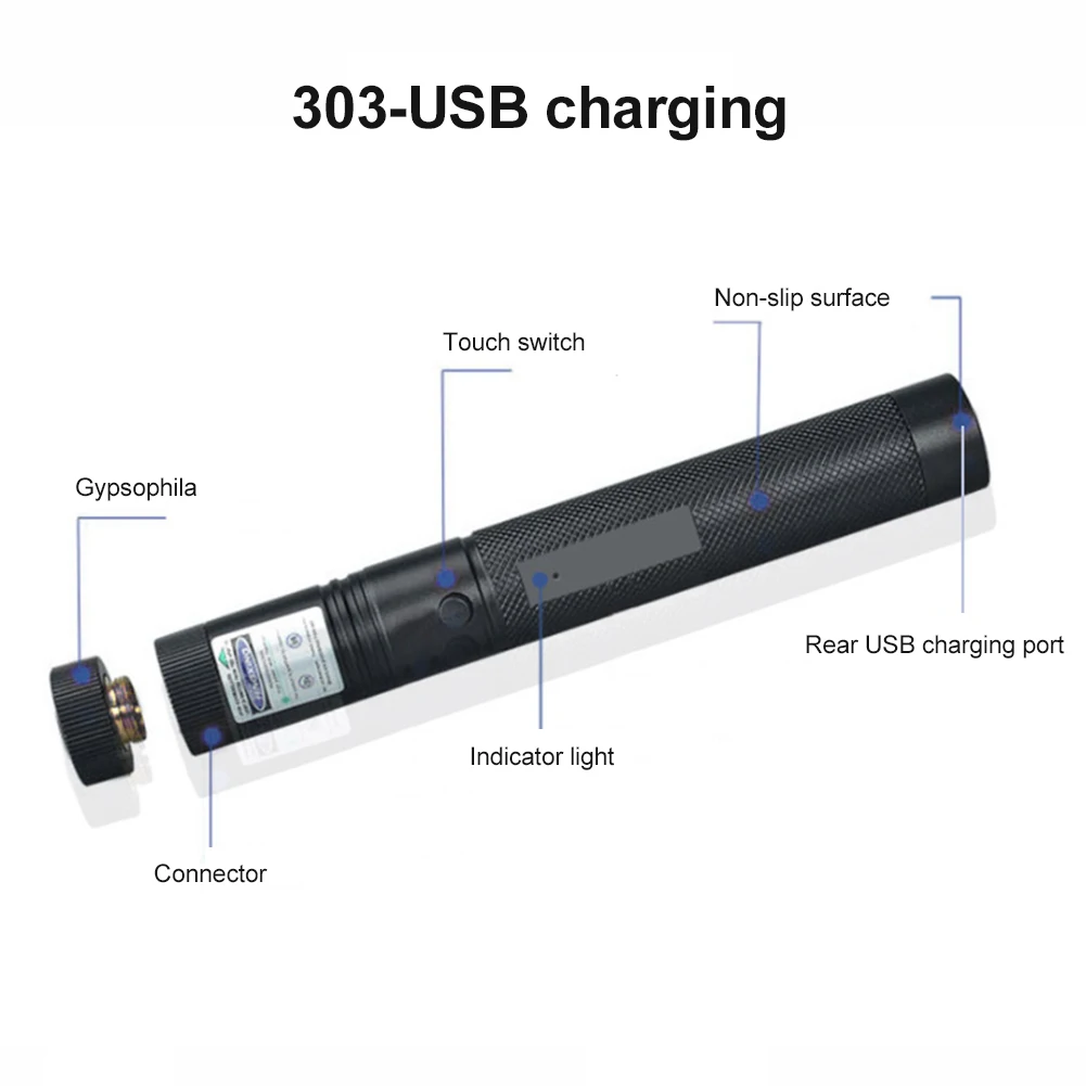 

Outdoor 5MW Green Pointing Pen Green Beam Sight 5000m 532 NM 303 Pointer with Battery and Charger for Camping Outdoor Emergency