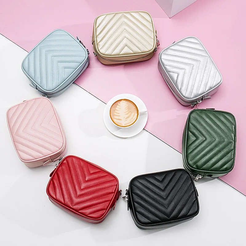 

2021 New Ladies Bag Stripe Pattern Leather Bag Simple Fashionable Square Shoulder Messenger Bag Crossbody Bolsa Designer Bag