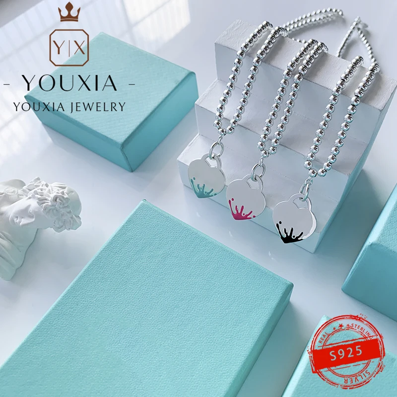

1:1 925 Silver Necklace High Quality Customized Fashion Trend Five-color Heart-shaped Bead Necklace Couple Gift With Logo Jewelr