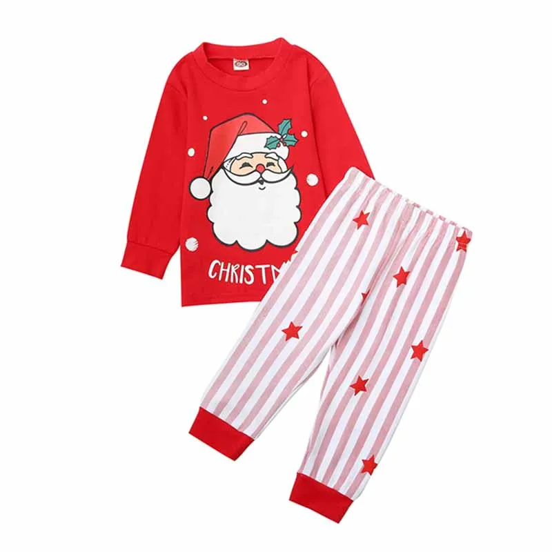 Conjunto navide&ntilde;o de estampado de Pap&aacute; Noel para ni&ntilde;as, jersey de manga larga + Pantalones a rayas con estrellas, ropa de casa, traje de 0-5 a&ntilde;os, ropa de Navidad para ni&ntilde;os-0
