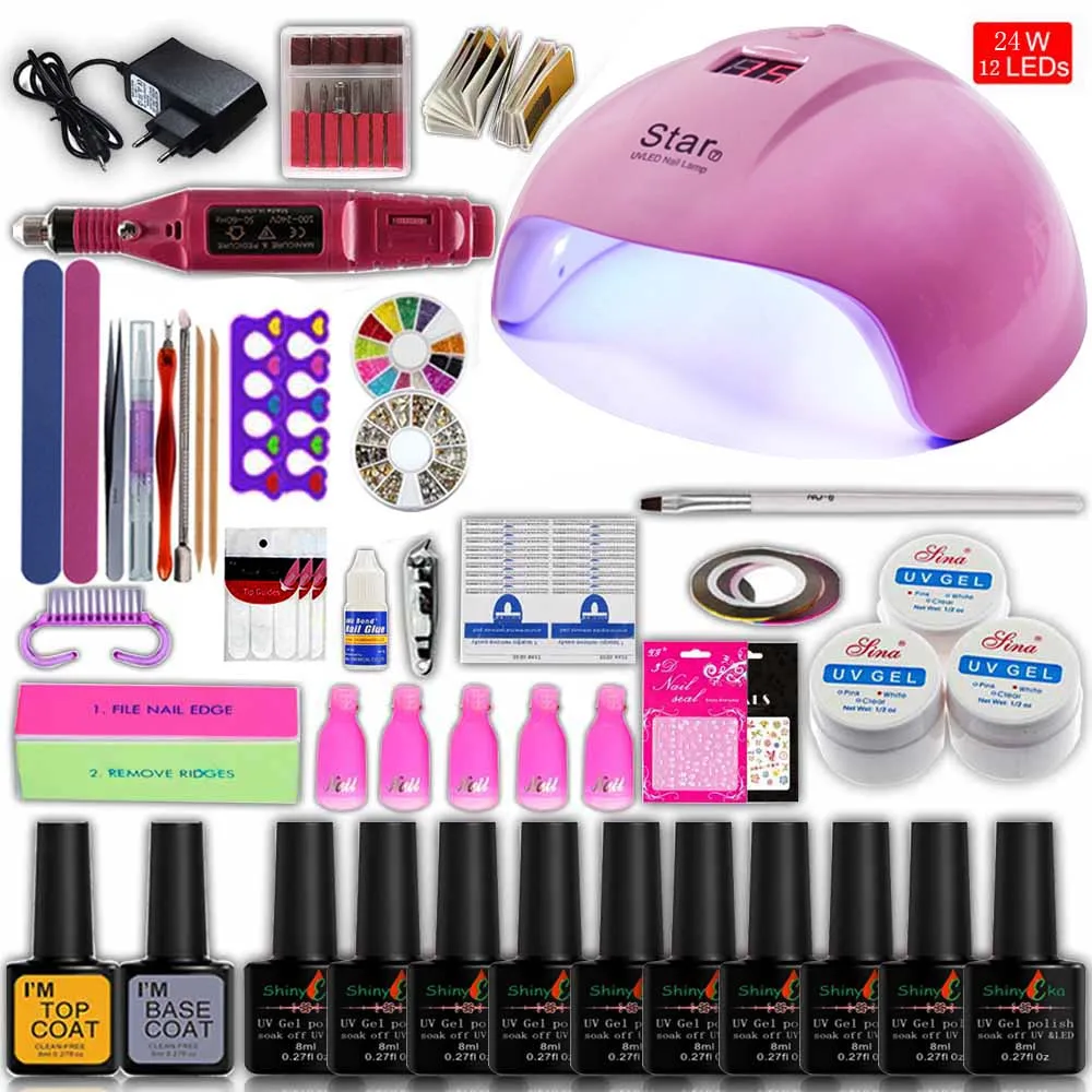 84 Вт/54 Вт/36 Вт Светодиодная УФ-лампа для ногтей на выбор 20/10 Цветной Гель-лак для ногтей акриловый набор электрический сверлильный станок для маникюра