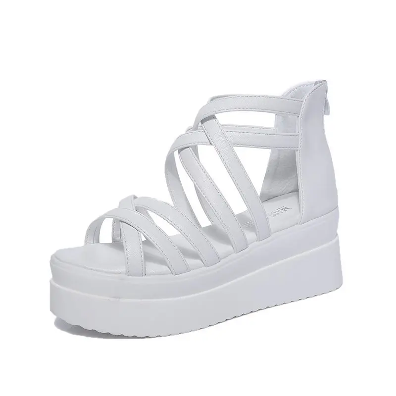 

2020 summer new slope heel muffin heel sandals CROSS ROMAN SANDALS women's shoes price