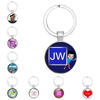 brand new 25mm handmade jw org keychain jehovahs witnesses jw glass photo cabochon keychain bag keychain pendant