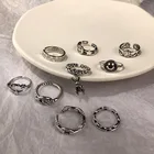 Винтажные готические Металлические Регулируемые кольца унисекс серебряного цвета геометрические кольца со смайликом в стиле хип-хоп для пар Модные Ювелирные изделия Подарки для вечеринок