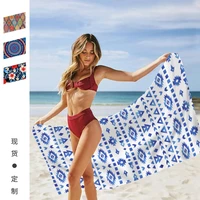 european and american double sided velvet quick drying beach towel printed microfiber beach swimming bath bath bathroom set