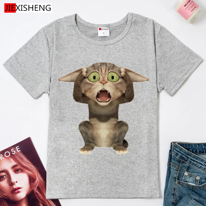 JIXISHENG женская футболка с принтом мультяшного кота Летняя Повседневная смешная