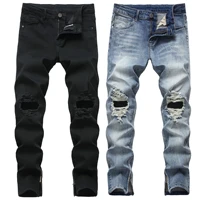 2022 men denim stretch zipper hole jeans hole pants trousers retro motorcycle casual summer daily plus size