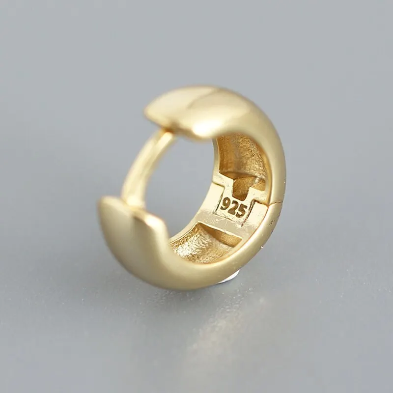 

A00824 Jazaz Punk Rock Minimalist Glossy Gold Round Ear Buckle for Women Men Genuine 925 Sterling Silver Party Fashion Earrings