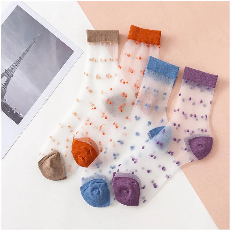 

Casual Silk Stockings Women's Thin Crystal Pure Color Glass Stockings Children's Dot Transparent Stockings for Women