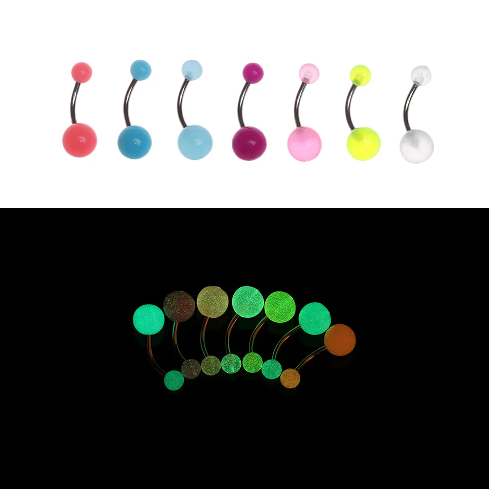 1 комплект колец на кнопках для живота 7 цветов блестящие в темноте пупырчатые