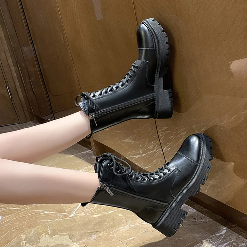 

Женские ботинки-мартинсы на толстом каблуке, красные, в британском стиле