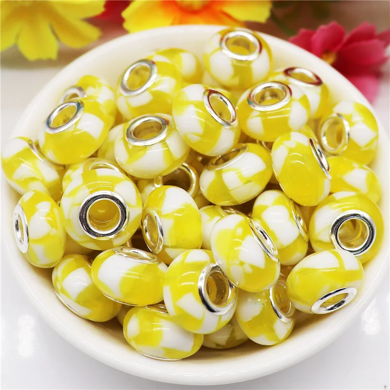 

10Pcs Mixed Color Fimo Clay Round Rondelle Large Hole European Spacer Beads Slide Charms for Jewelry Making Bracelet Necklace