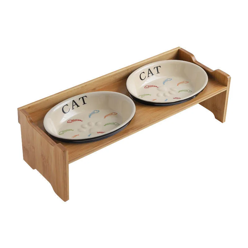 

Керамические миски для кормления и воды для домашних животных, миски для кошек с подставкой, двойная керамическая миска для кормления кошек...