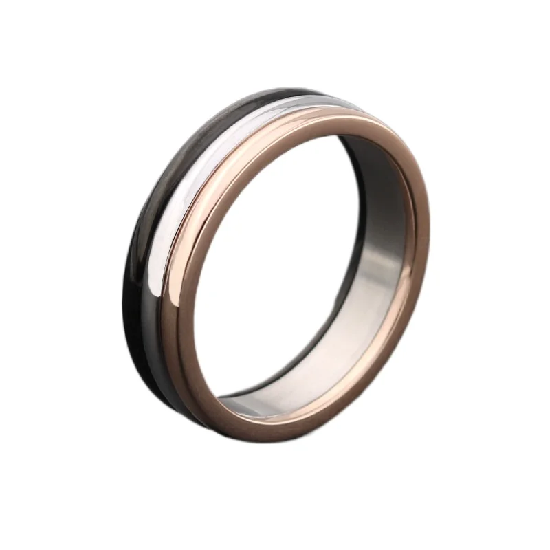 

Fashion Three-ring Three-color Stainless Steel Cambered Ring Rose Gold Plated Jewelry