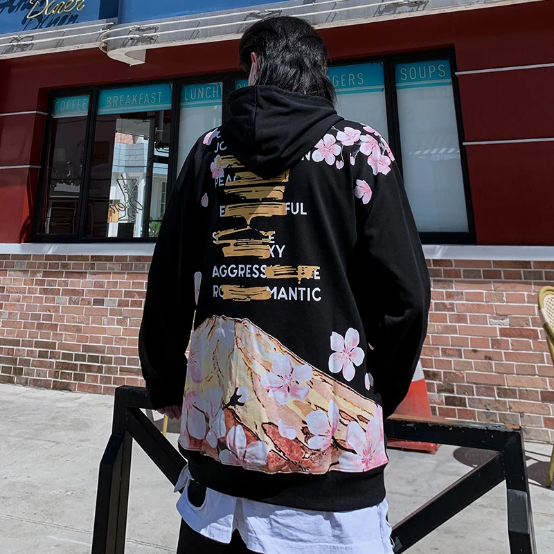 

Autumn Japanese Print Men's Hoodies Hooded Streetwear Mount Fuji Hoody Men 2020 Winter Casual Unisex Sweatshirt