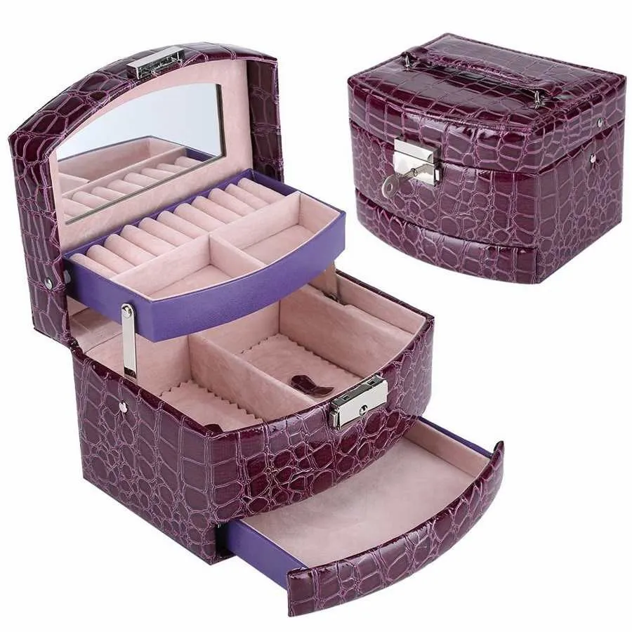 

PU Leather Jewelry Box Packaging Makeup Organizer Storage Boxes Automatic Container Case Box Women Girls Cosmetic Basket Gift