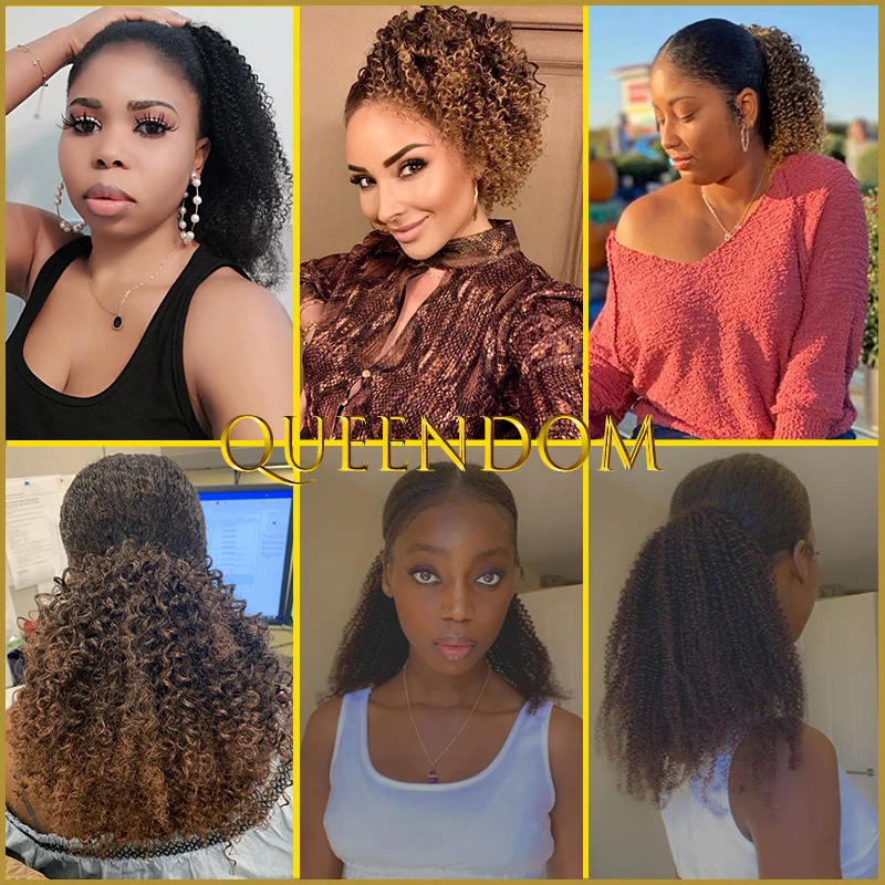 Drawstring Puff Ponytail Afro Kinky Curly Hair Extensions for Women Ombre Synthetic African American Hairpieces Clip In PonyTail