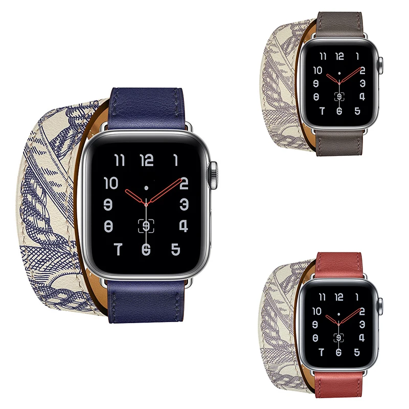 Кожаный ремешок для Apple Watch Series 5 4 40 мм 44 iWatch3 38 42 серия двойной тур кольцо
