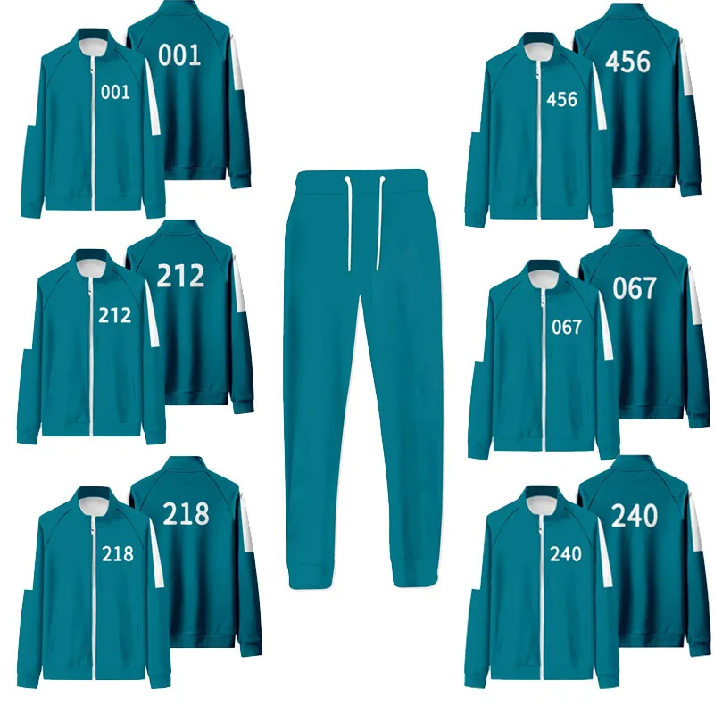 

Костюм для игры кальмар 456 218 001 212 зеленая куртка брюки Свитшот баскетбольная форма школьная форма костюм для косплея на Хэллоуин