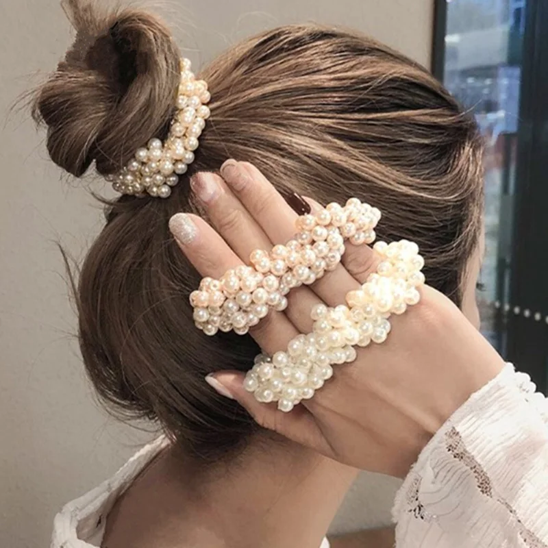 

Imitation Pearl Rubber Hairband Elastic Hair Rope Braider Scrunchies Women Girls Ponytail Holders DIY Makeup Styling Accessories