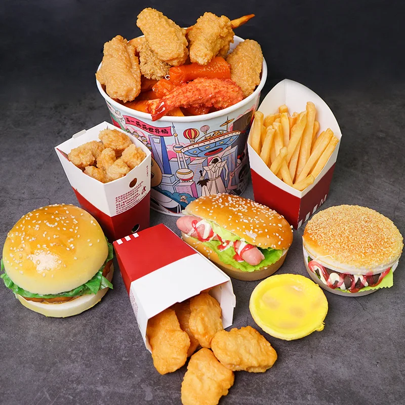 Simulation Fried Chicken Model Food Photo Prop Artificial Hamburger Fake French Fries Cake Funny Gift Fast Food Shop Display Dec