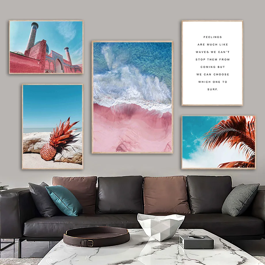 

Sea Wave Beach Pineapple Palm Samarkand Wall Art Canvas Painting Nordic Posters And Prints Wall Pictures For Living Room Decor