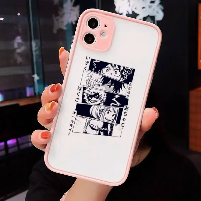 

My hero academia Phone Case For iPhone 12 11 Mini Pro XR XS Max 7 8 Plus X Matte transparent Pink Back Cover