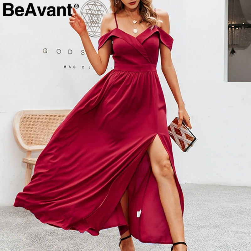 BeAvant сексуальное с v образным вырезом открытыми плечами красное макси платье