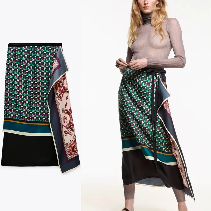 

Женская юбка-парео ZA, Винтажная летняя юбка с цветочным принтом, с высокой талией и оборками, с поясом-завязкой, 2021