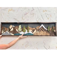40x16cm wood mountain wall art will bring art wall decoration sunset moon view wooden painting home decoration