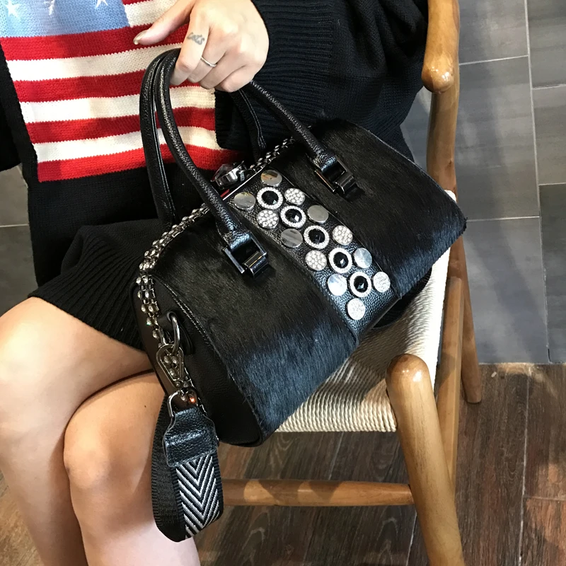 Сумка из конского волоса женская сумка через плечо натуральная кожа Бостон сумки