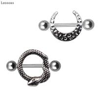 leosoxs 2pcs european and american explosive personality snake milk ring moon milk ring stainless steel piercing jewelry