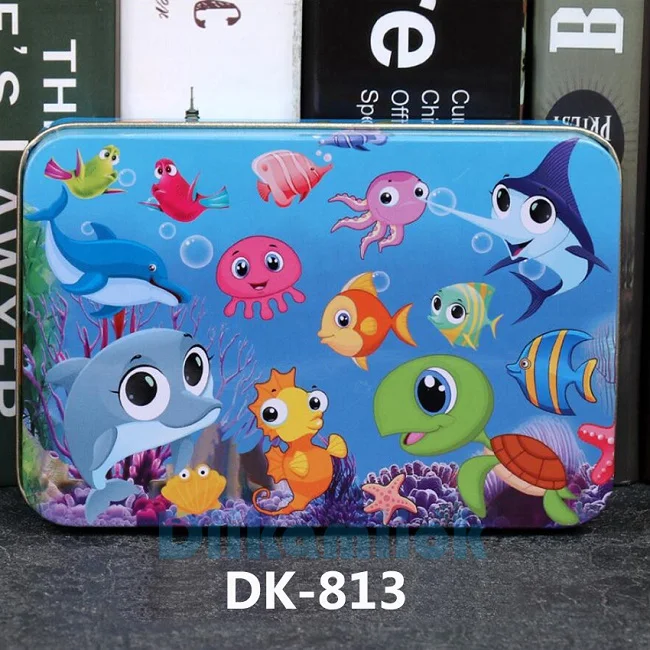 DK-813 Распродажа, 100 шт., мультяшная железная коробка, деревянные головоломки, игрушки для детей, раннее образование, развивающие интеллектуальные головоломки для детей - Цвет: DK-813