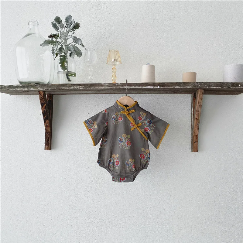 

2021 Newborn Infant Baby Girl Cheongsam Chinese Style Short Sleeve Bodysuit Summer Toddler Girls Cotton Fashion Bodysuits