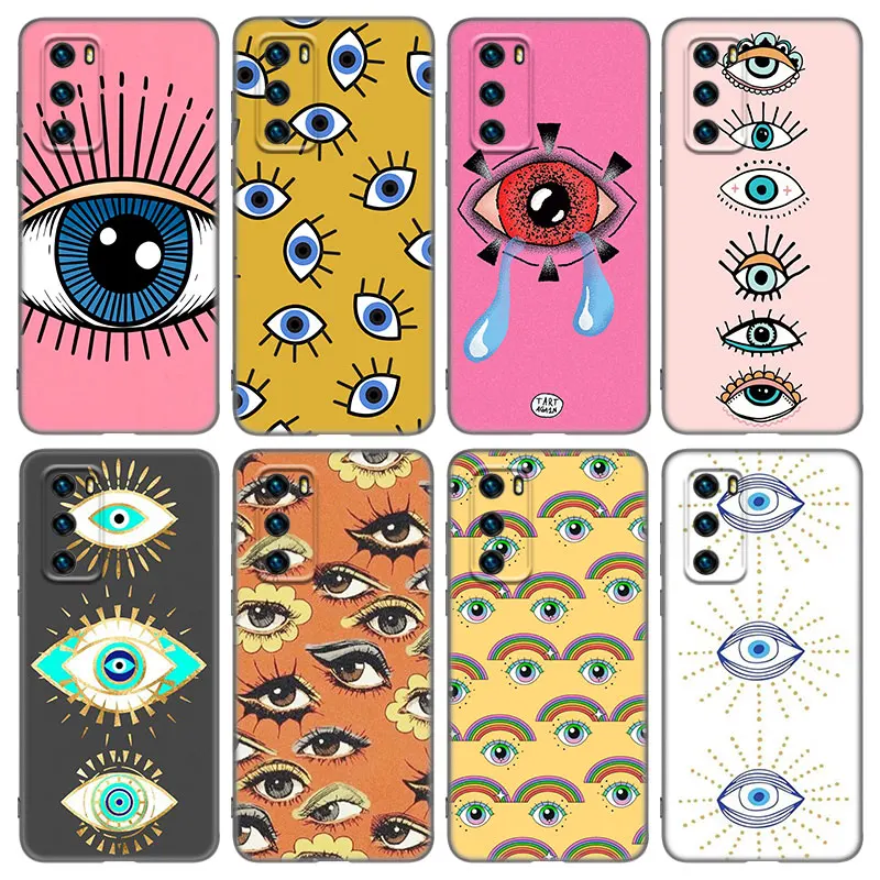 Evil Eye Fashion Case For Huawei P20 P30 P40 P50 Pro P8 P9 P10 Lite 2017 P Smart Z S 2020 2021 Pro 2018 2019 Black Cover