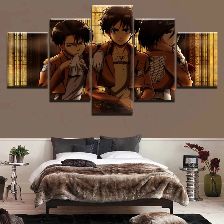 

Canvas Painting Wall Art Anime Attack On Titan Poster 5 Stuk Eren Yeager Levi Ackerman Mikasa Ackerman Print Pictures Home Decor