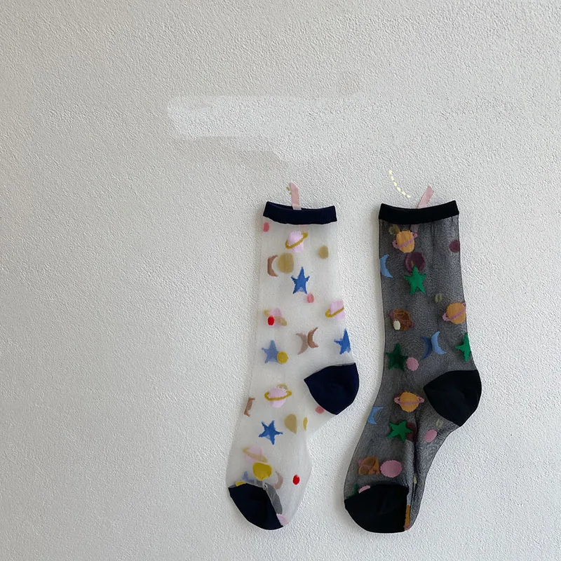 

Thin Transparent Shiny Stars Moons Funny Socks Korean Style Women Cute Harajuku Sexy Glass Silk Sokken Fashion Calcetines Mujer