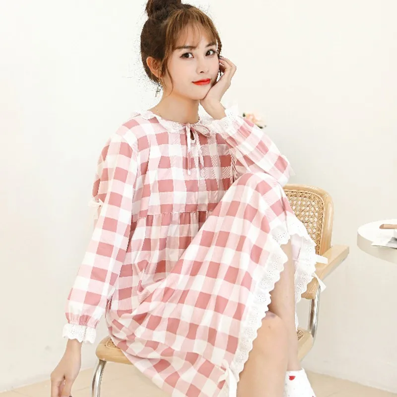 Cute Women Nightgown Sleepwear Cartoon Print O-neck Long Sleeve Girl Night Gown Female Sleeping Dress Lady Sleep Wear | Женская одежда