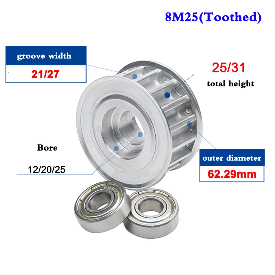 1Pcs 8M 24 Tooth 25 Idler Timing Pulley Double Side Bearing Synchronous Wheel Width 21/27/32mm Bore 12/20/25mm | Обустройство дома
