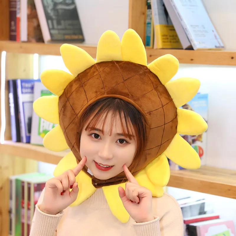 

Japanese Cute and Fashion Sunflower Hat Funny Warm Plush Free Size Hat Headgear Girl Funny Photo Props Selling Cute Headdress