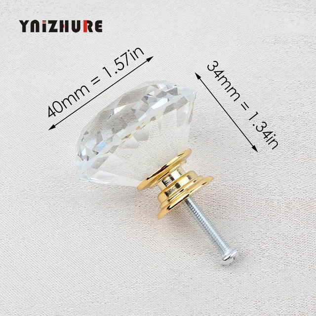 40mm Diamond Gold YNIZHURE брендовые Хрустальные стеклянные ручки для шкафа ручки для выдвижных ящиков кухонный шкаф ручки оборудование для обработки мебели - Цвет: 40mm Diamond Gold