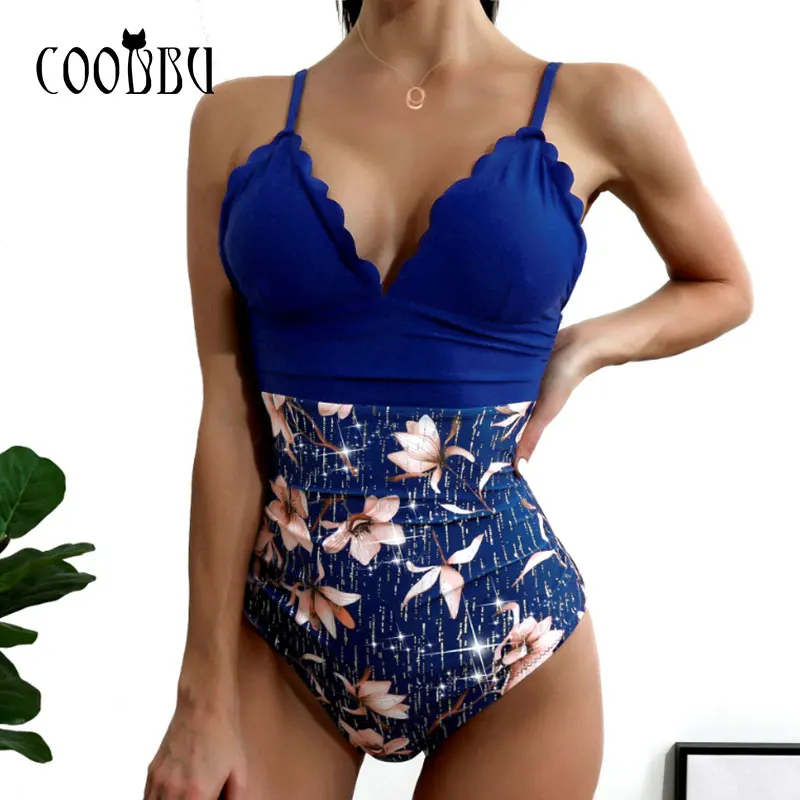 COOBBU Цветочный принт Купальник Для женщин сексуальный зубчатые купальные костюмы