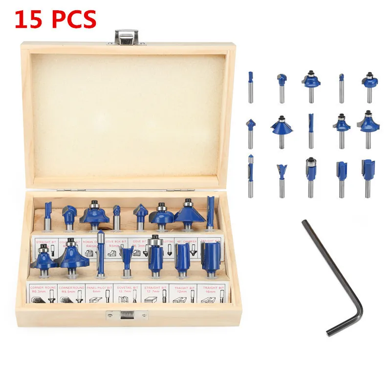 15pcs with Wrench 800 Вт 30000 об/мин деревообрабатывающий электрический триммер фрезерование древесины гравировальный долбежный обрезной станок ручная машинка для резки дерева маршрутизатор - Цвет: 15pcs with Wrench