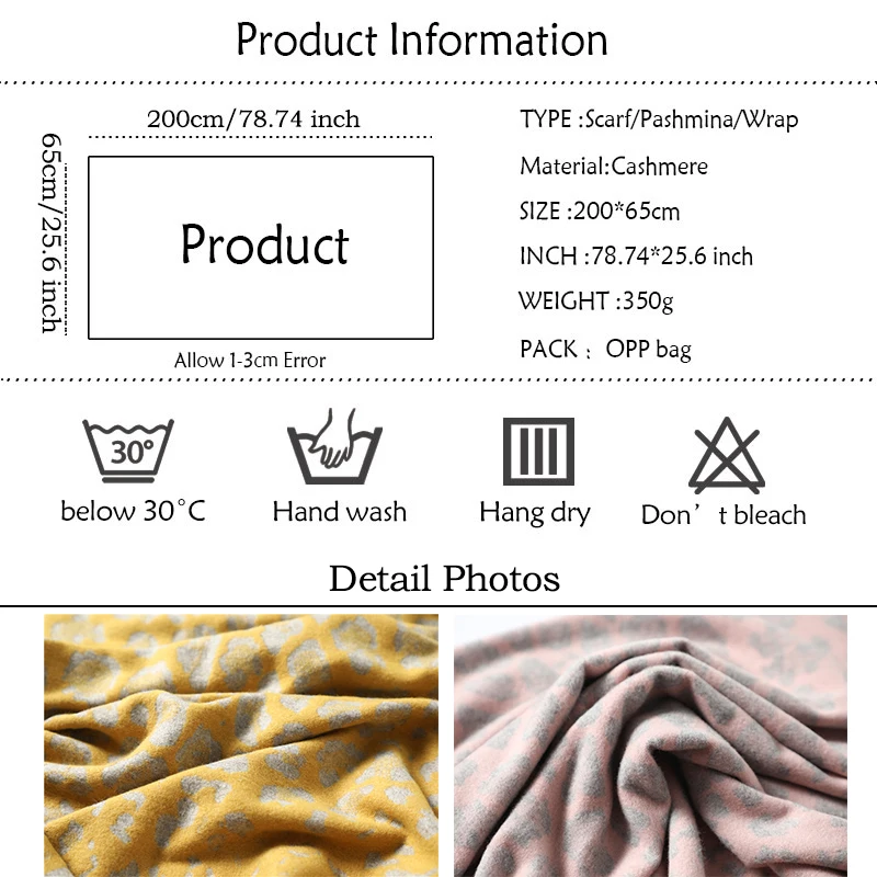 Зимний женский шарф, толстые теплые кашемировые шали для леди, высококачественный мягкий длинный шарф-палантин с принтом животных