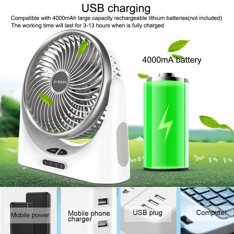 1 шт. портативный мощный Настольный вентилятор с ночным светильник USB
