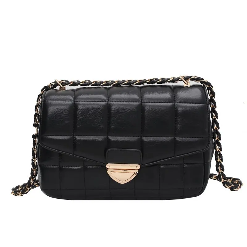 

2021 Fashion New Branded Trending Pu Leather Women's Designer Handbag and Purses Chain Lattice Square Shoulder Crossbody Bag