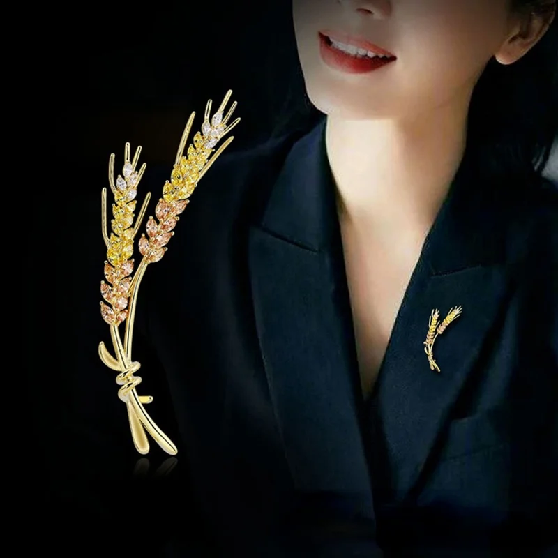 

Shiny Zircon Wheat Ear Brooch Female Buckle Pin Great Bumper Harvest Corsage Collar Lapel Pin Badge Women Party Luxury Badge